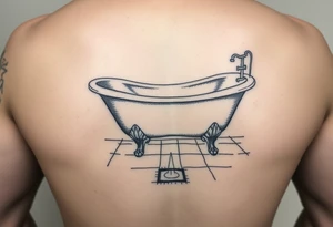 clawfoot bathtub on a tile floor and light coming up out of a small crack on the floor tattoo idea