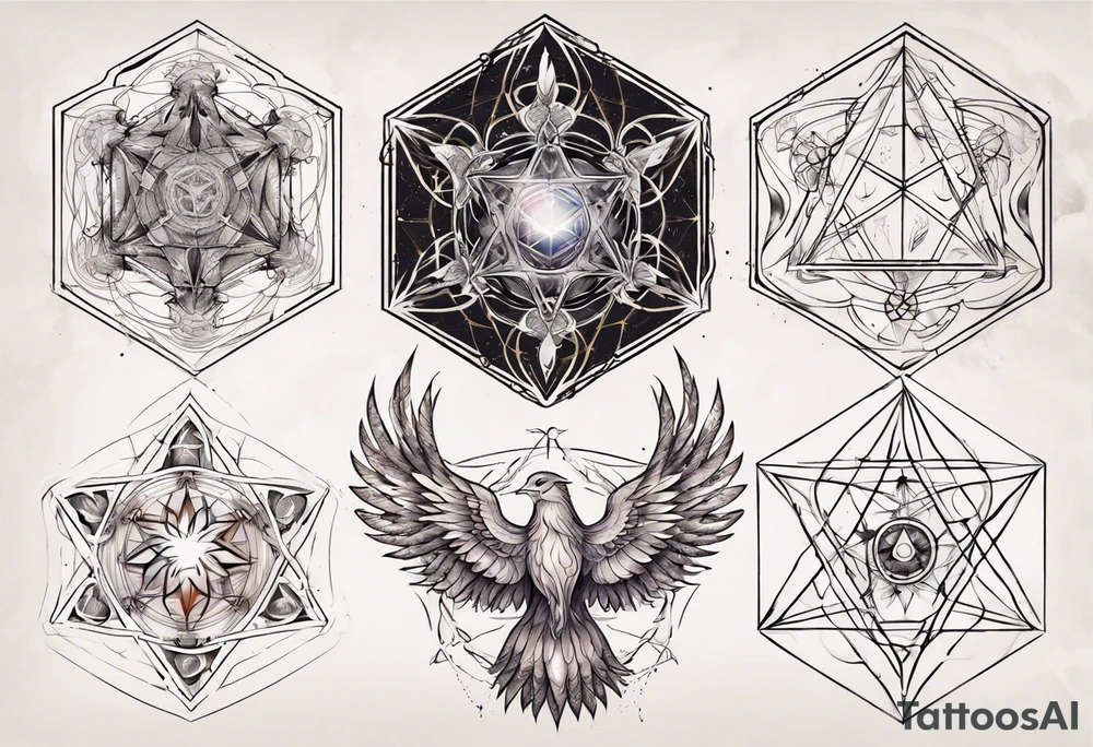 sacred geometry Metatron's cube with phoenix tattoo idea