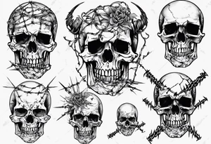Skull covered in barbed wired tattoo idea