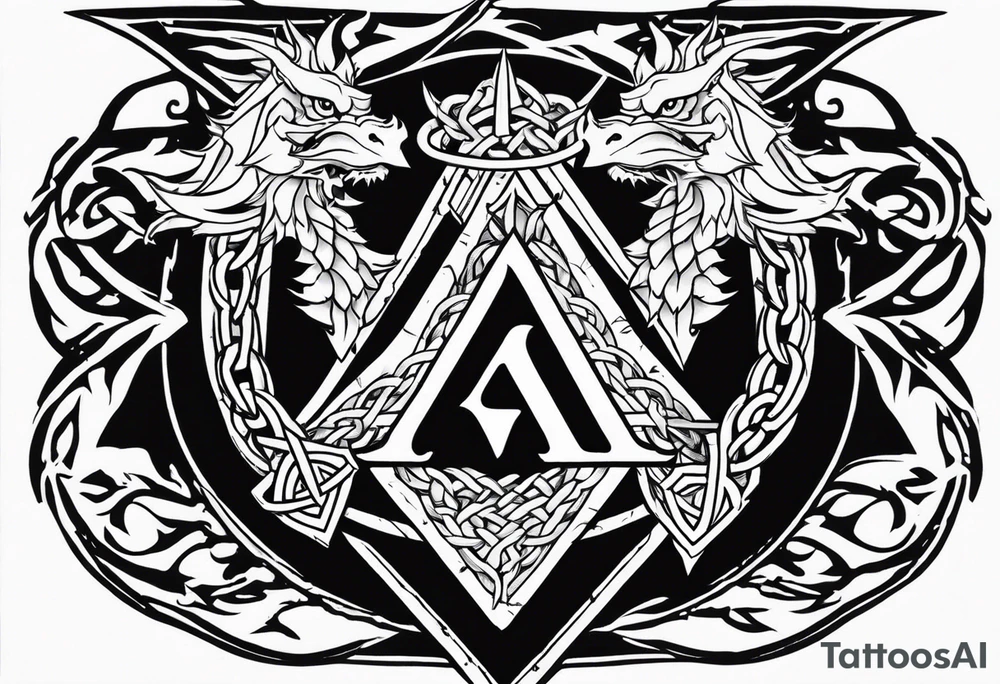 Valhalla sword shield dragon axe Valknut barbed wire chains fire tattoo idea Valhalla sword shield dragon axe Valknut barbed wire chains fire tattoo idea