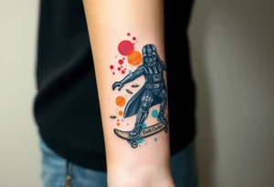 Darth Vader skateboarding > bullets > in loving memory > colors > god
add words "Darth Carter" on skateboard
add date 12/29/88-01/06/24 tattoo idea