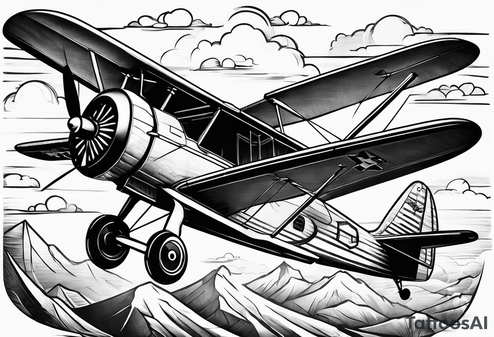 sketch of adventure plane in perspective from the bottom tattoo idea