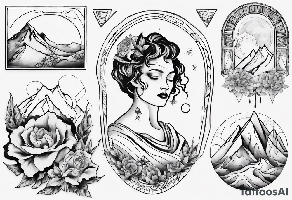 Persephone with mountains tattoo idea