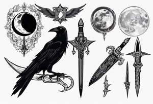 Raven , dagger , moon tattoo idea