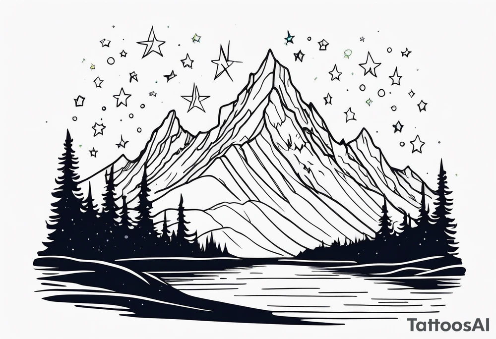 Aurora borealis with mountain and stars tattoo idea