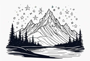 Aurora borealis with mountain and stars tattoo idea