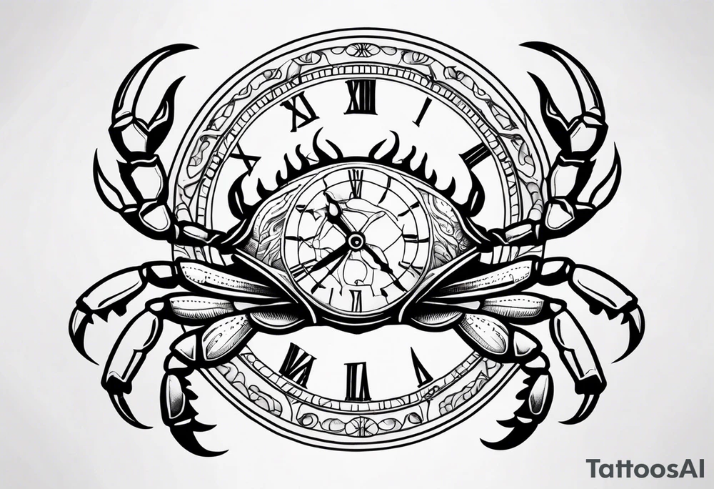 Zodiac crab with clock tattoo idea