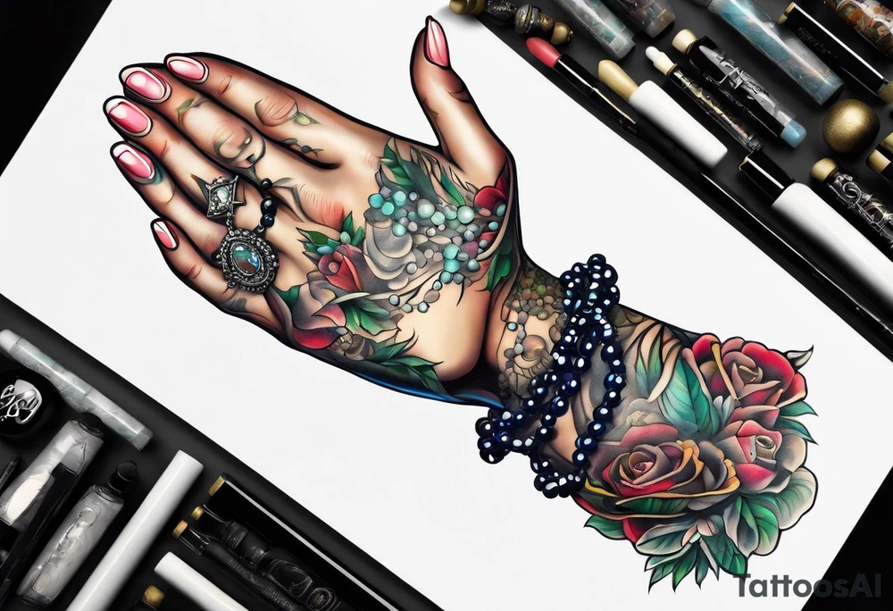 Praying hands with rosary tattoo idea