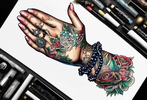 Praying hands with rosary tattoo idea