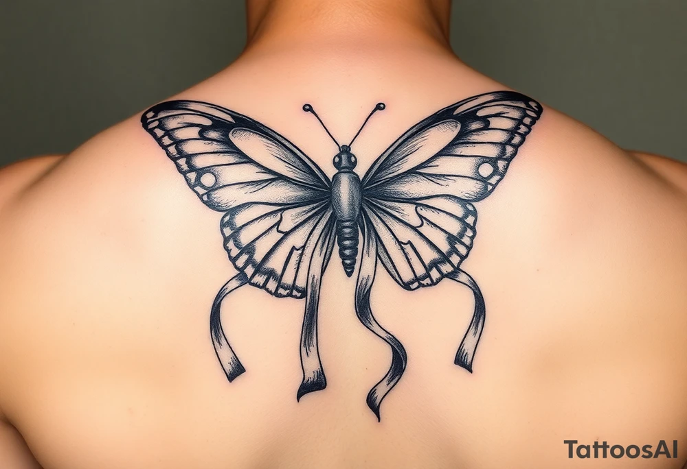 ethereal butterfly with flowing silk HIV positive ribbons in moonlight tattoo idea