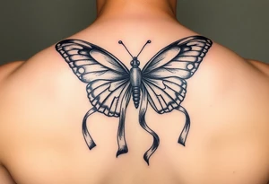 ethereal butterfly with flowing silk HIV positive ribbons in moonlight tattoo idea