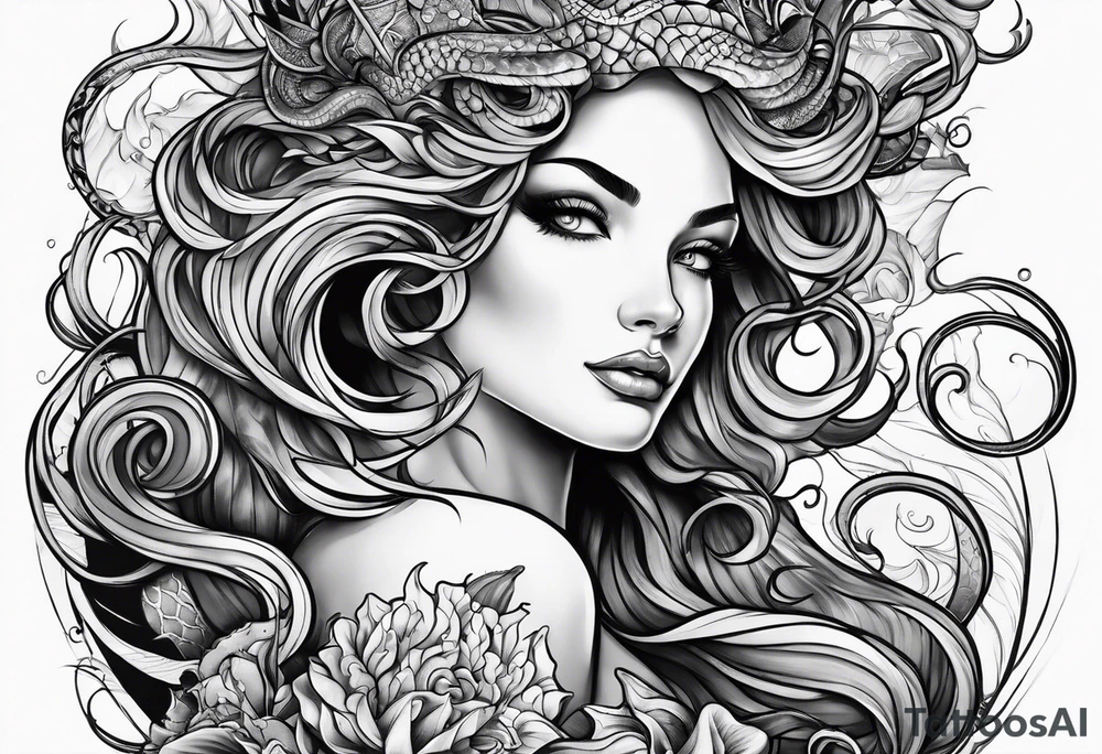 Medusa and mermaid tattoo idea