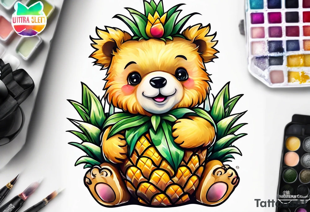 Cute pineapple bear tattoo idea
