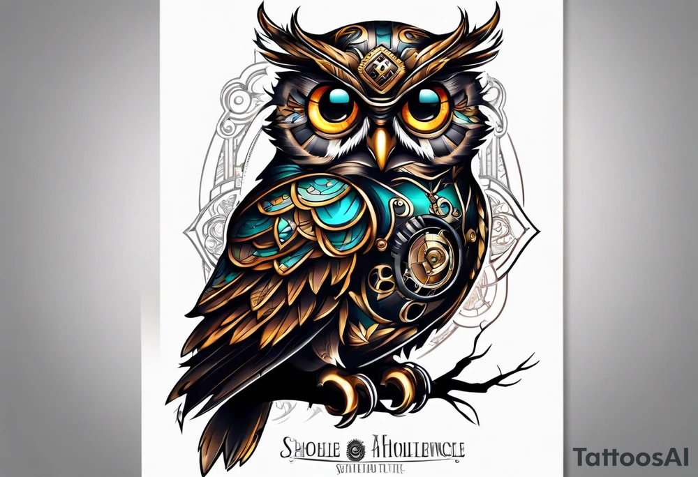 Steampunk owl tattoo idea