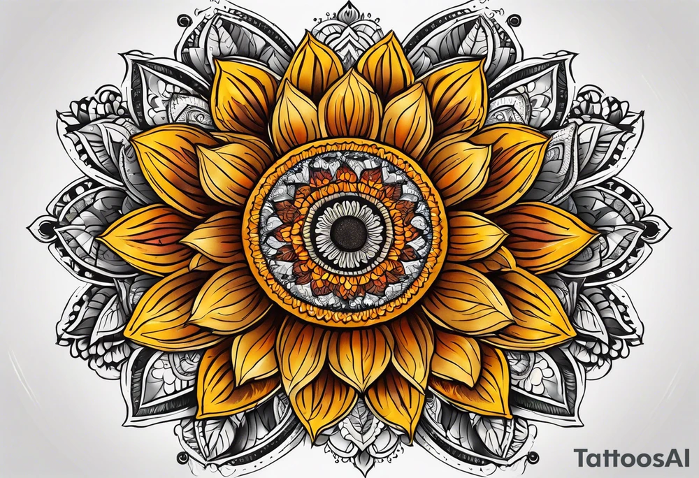 sunflower mandala Knee tattoo in fall colors tattoo idea