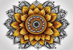 sunflower mandala Knee tattoo in fall colors tattoo idea