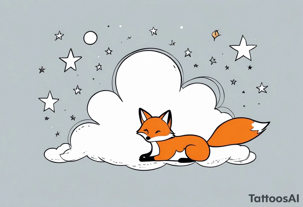 little girl with a fox sit side by side on a cloud and look at the stars tattoo idea
