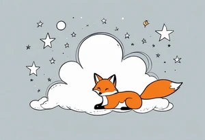 little girl with a fox sit side by side on  a cloud and look at the stars tattoo idea