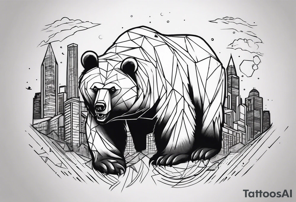 Serious bear coming up behind a city tattoo idea