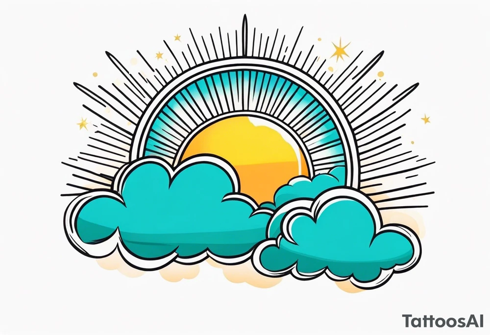 sunshine with rays
and clouds
old school vintage simple traditional design 

bold color simple tattoo idea