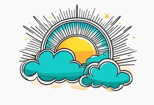sunshine with rays
and clouds
old school vintage simple traditional design 

bold color simple tattoo idea