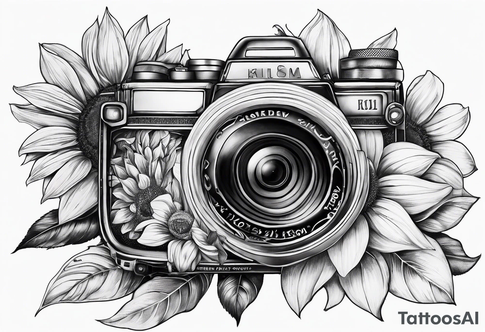 sunflower, camera, flower rose , book tattoo idea