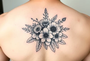 Bouquet of birth flowers of months of march April may July September and October tattoo idea