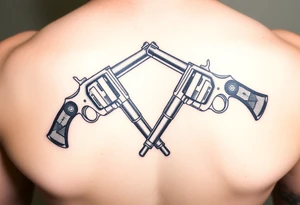 2 revolvers with wooden handles crossing pointing down tattoo idea