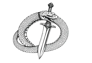 mystical snake coiled around an ancient dagger with jeweled hilt tattoo idea