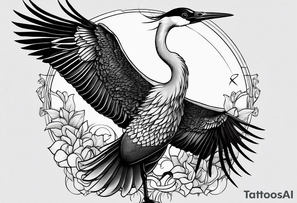 Crane. Realistic. Linework. Black work. tattoo idea