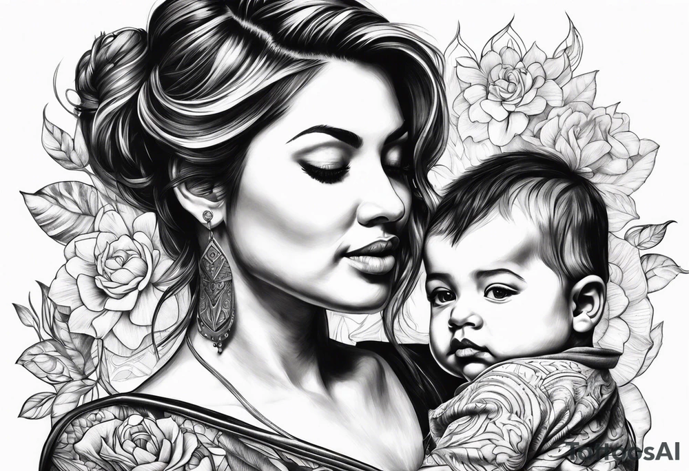 chest tattoo : 
mom and baby son tattoo idea