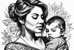 chest tattoo : 
mom and baby son tattoo idea