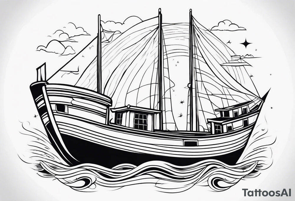 Tubarões, polvo e barcos no braço tattoo idea