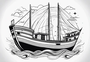 Tubarões, polvo e barcos no braço tattoo idea