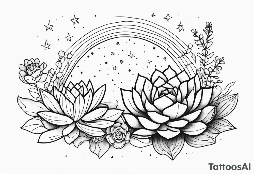 fine line with sun, stars, floral, dots, three succulents
. Sternum tattoo tattoo idea