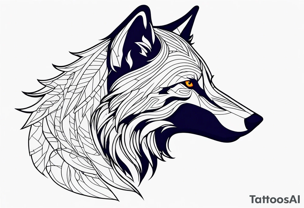 a colorful wolf with a Raven tattoo idea