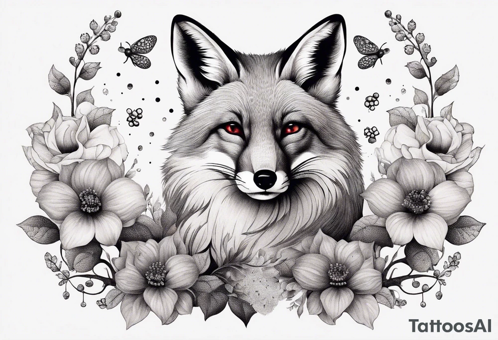 Fox with a honeybee and a ruby tattoo idea