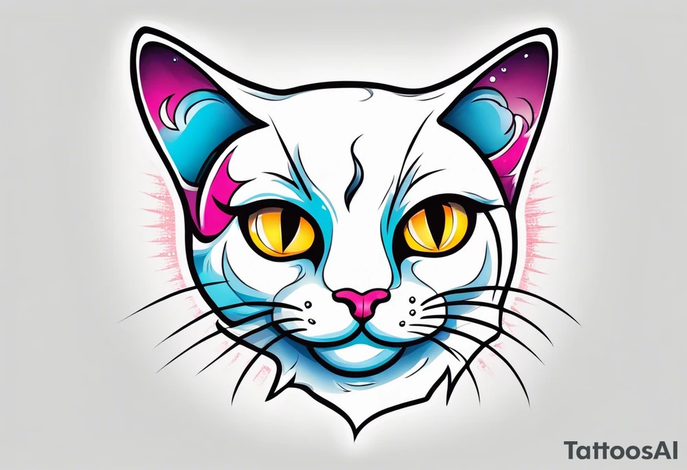 white cat crossed eyes tattoo idea