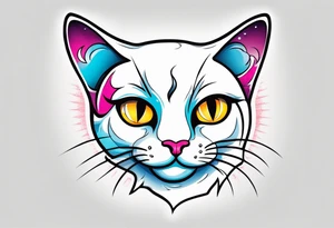 white cat crossed eyes tattoo idea