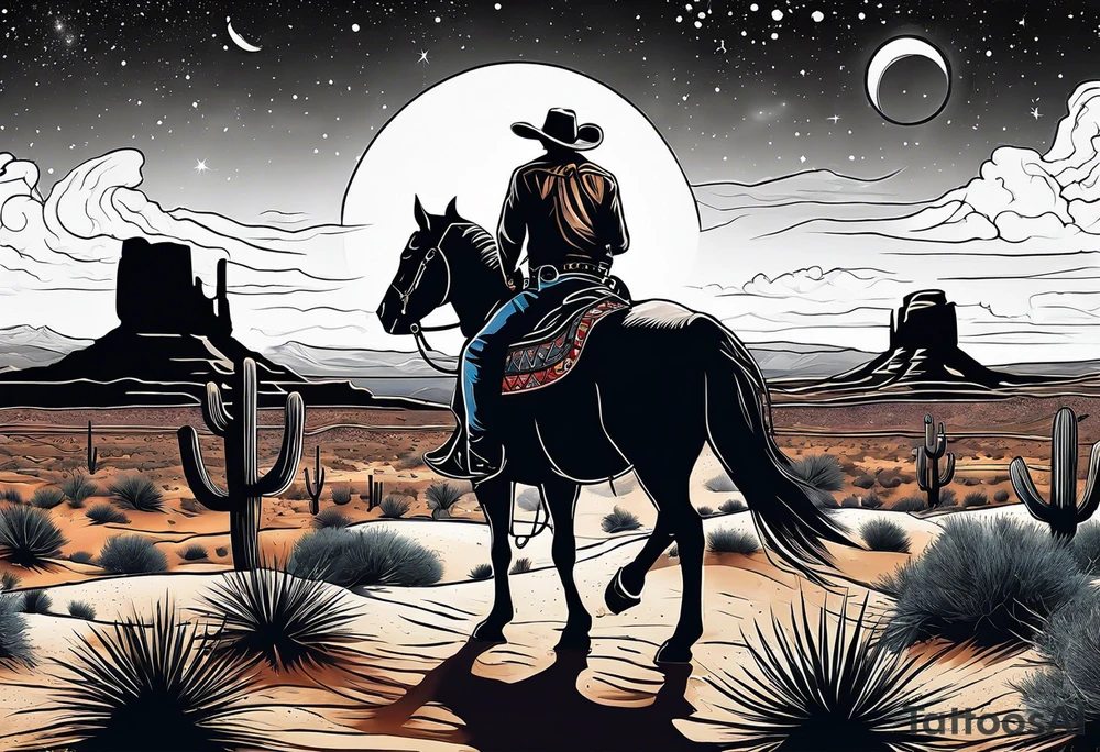 Cowboy standing in the Arizona desert with galaxy sky tattoo idea