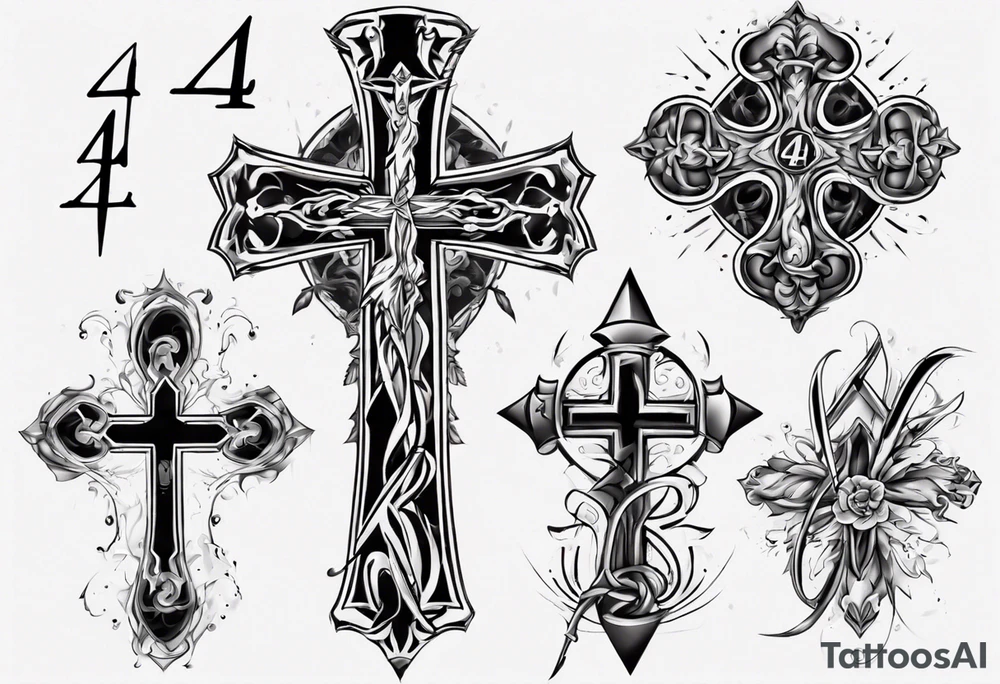 Cross with the number 4 tattoo idea