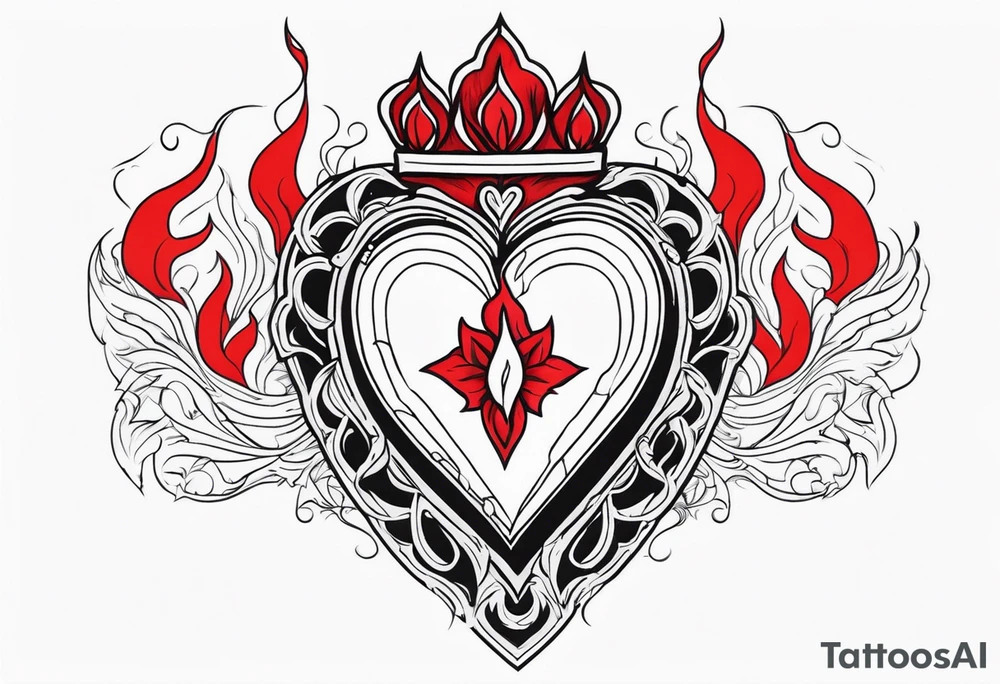Sacred Heart with red flames tattoo idea