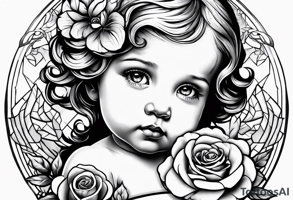 baby angel with a rose tattoo idea