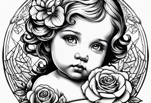 baby angel with a rose tattoo idea