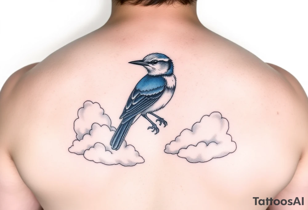Kentucky bluebird with realistic clouds tattoo idea