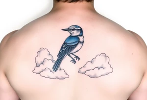 Kentucky bluebird with realistic clouds tattoo idea