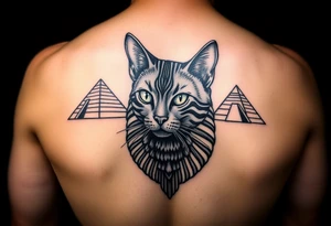 Egyptian cat with pyramid background tattoo idea