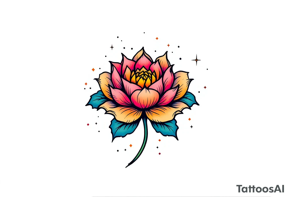 small colorful celestial with lotus flower tattoo idea