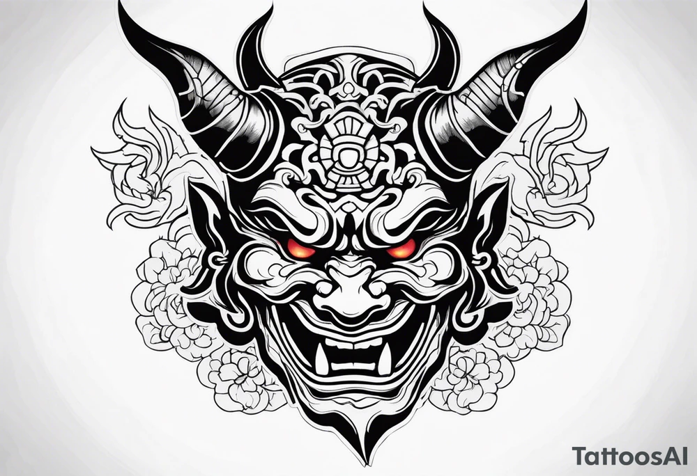 oni mask, dark, japanese tattoo idea