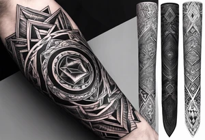 Forearm sleeve with empty diamond in the middle for men. tattoo idea